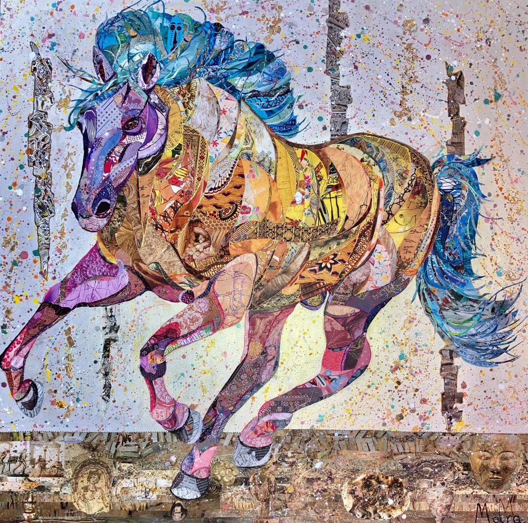 Colorful Artwork With Galloping Horse. Street Art Collages. Unique ...