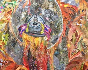 Large artwork with monkey, orangutan. Unique example dated and signed