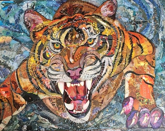 Large artwork with tiger. Unique example, dated and signed. Street Art