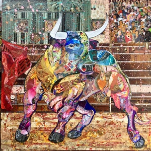 Large artwork with bull. Unique example not a reproduction.