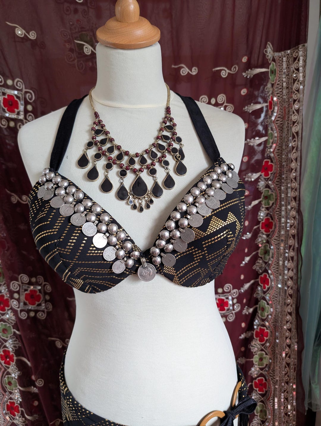 Native Bra Tribal Bra 80 D ATS FCBD Style Unique Fake Assuit Black Gold Belly ...