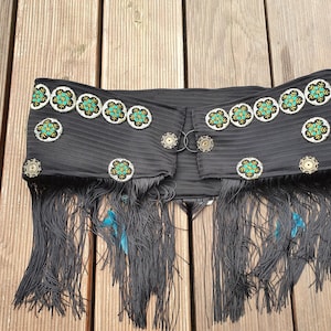 Foulard de danse du ventre, foulard de hanche, fusion tribale, gothique, style médiéval, foulard à franges, foulard de hanche, unique, noir, vert, or