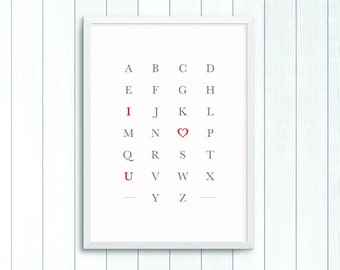 Alfabeto Letterpress stampa d'arte romanticismo amore