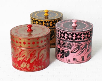 Lacquer pots - hand-etched; 4 colours