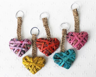 Heart keyring made from newspaper - 5 colours