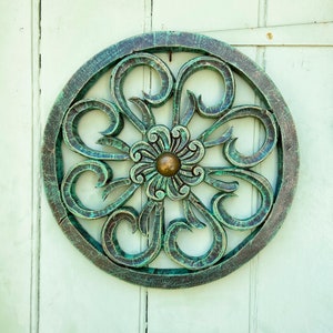 Wooden panels - round, hand-carved & painted vintage style; 5 designs