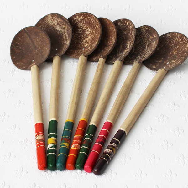 Coconut shell spoons, large; cooking & serving - 5 colours