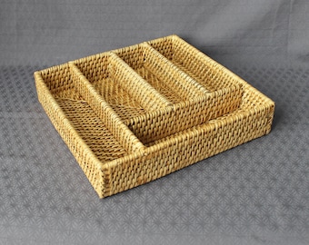 Cane cutlery tray