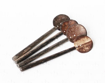 Coconut shell spoons; small - plain wooden handle