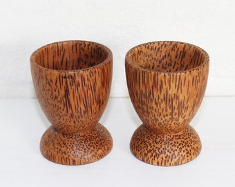 Pair of egg cups made from coconut wood