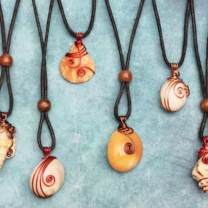 Seashell pendants; wire-wrapped - 4 styles