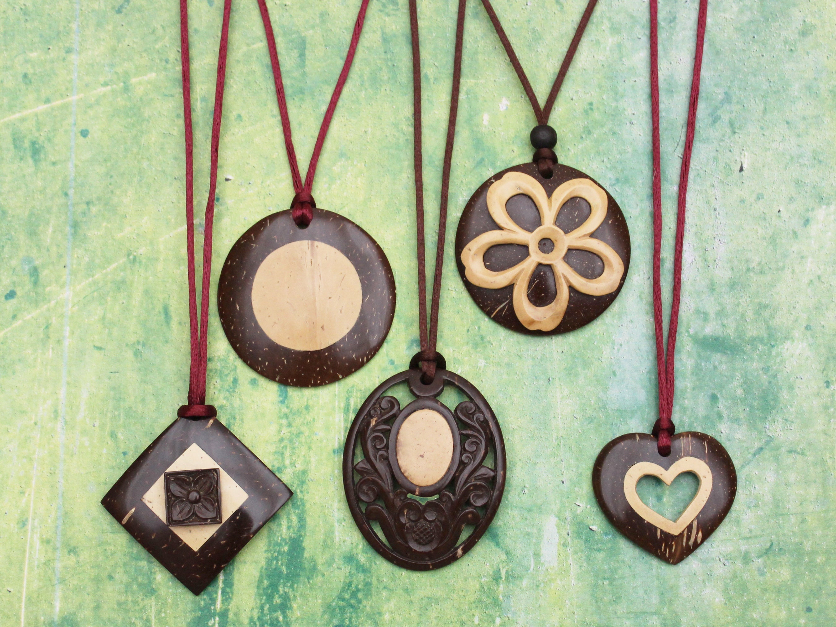 Coconut shell pendants 9 designs