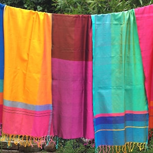 Scarf, silk and cotton with tassels; Barefoot handloom - 9 variations