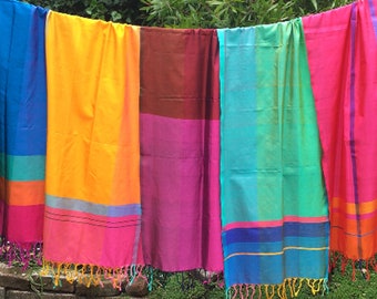 Scarf, silk and cotton with tassels; Barefoot handloom - 9 designs