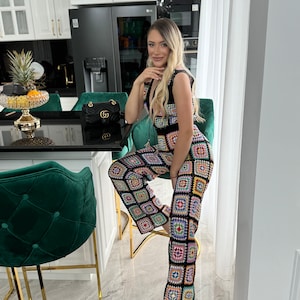 Granny square crochet pants for women