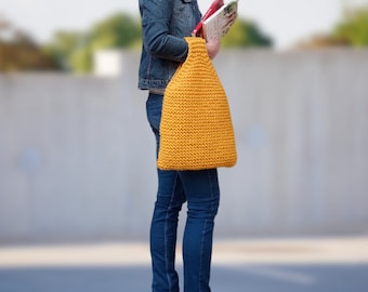 Bolsa de supermercado de punto grueso fácil de tejer - Patrón de tejido apto para principiantes - Sin puntadas del revés