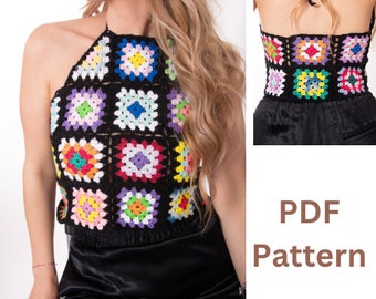 PDF Crochet Pattern for Granny Square Open Back Top