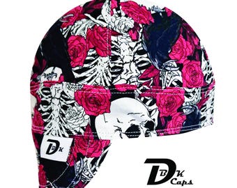 Black Skeleton Rose Welding Cap