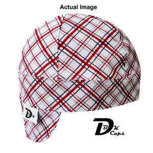 White Red Check Welding Cap