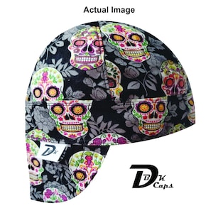 Black Flower Skull Welding Cap