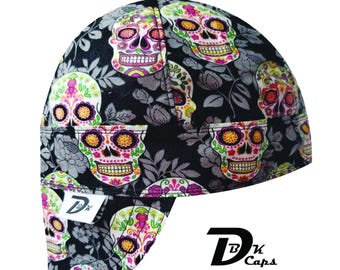 Black Flower Skull Welding Cap