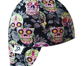 Black Flower Skull Welding Cap