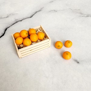 Miniature Dollhouse Fruit 10 Oranges in Wooden Crate