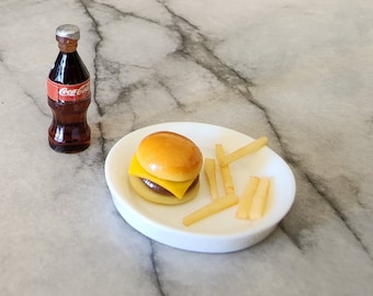 Miniature Dollhouse Food Cheeseburger Fries and Soda Drink