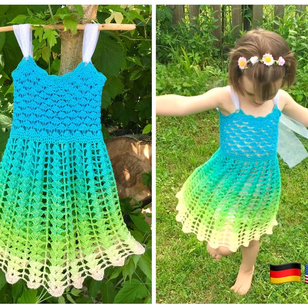 Häkelanleitung Kinderkleid ELFENTRAUM alle Größen Farbverlaufsgarn