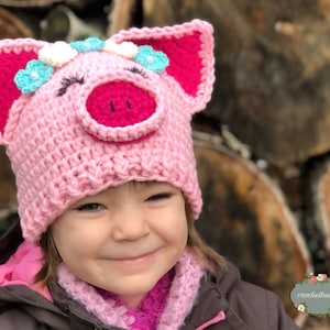 Crochet pattern hat MADAME PIGGY size S, M, L