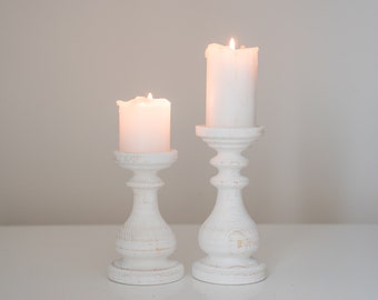 Farmhouse decor Wedding candle holders set Rustic candlesticks Wedding decor Candle centerpiece Turned wood pillars  natural living