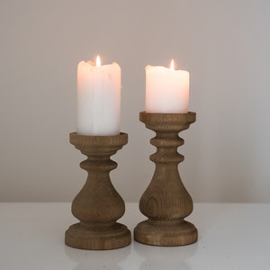Farmhouse decor Wedding candle holders set Rustic candlesticks Wedding decor Candle centerpiece Turned wood pillars  natural living