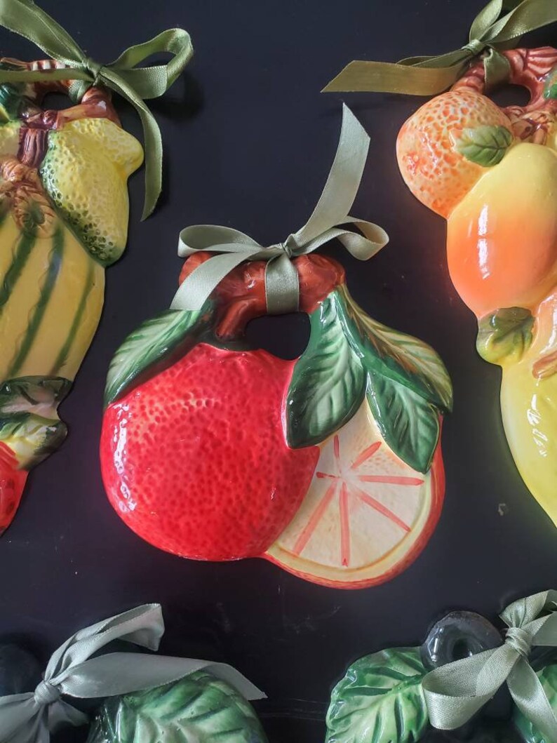 Vintage Ceramic Fruit Wall Plaques Etsy