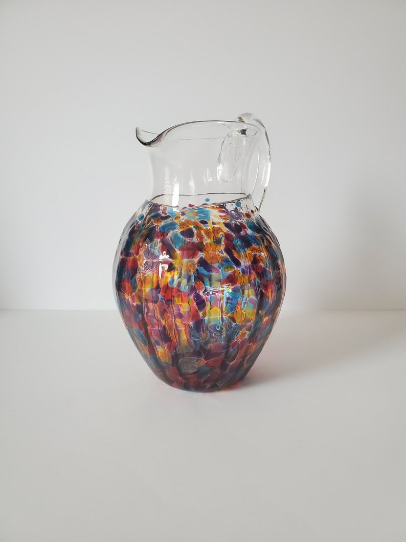Wimberley Glass Works Multi Color Blown Glass Pitcher Etsy