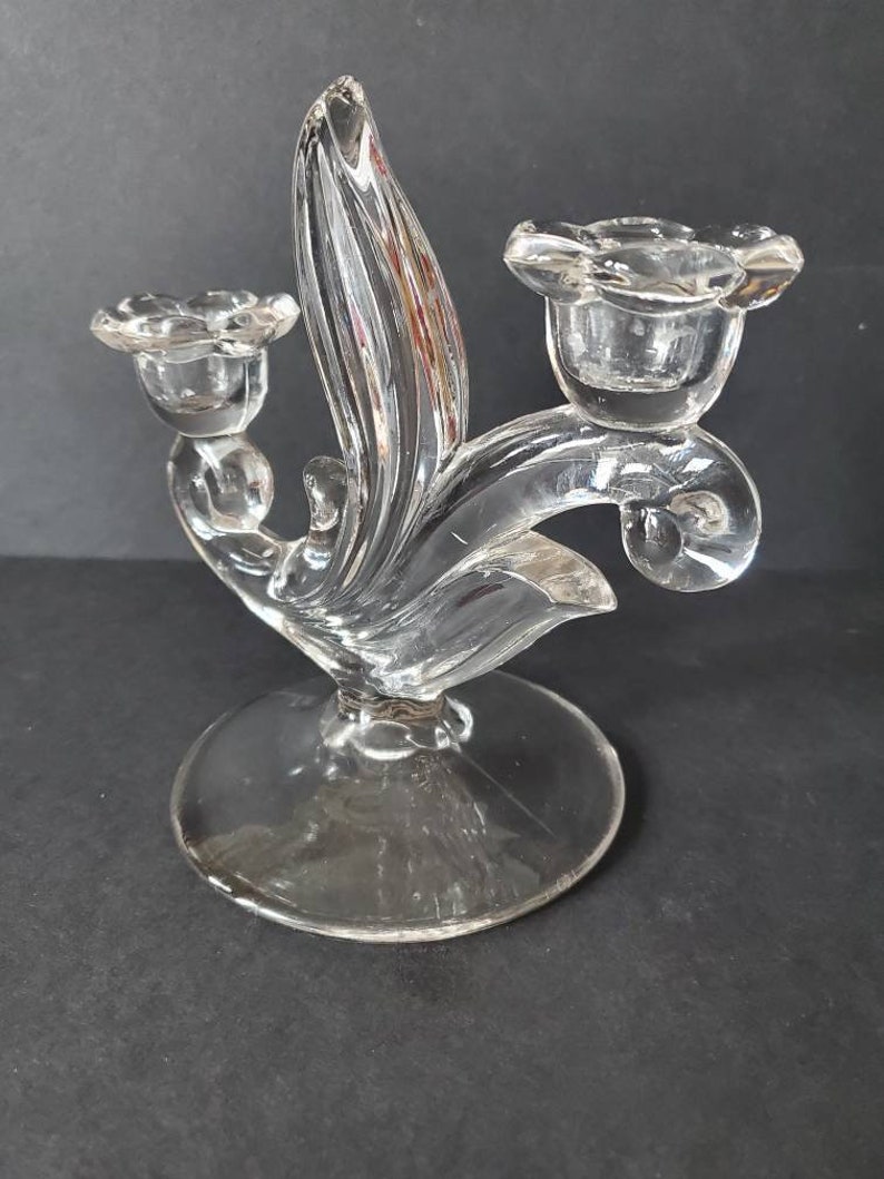Farber Brother/'s Glass Double Candlestick Holder