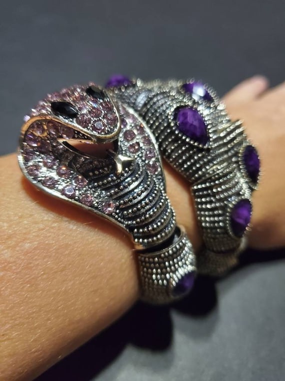 Vintage Cobra Bracelet with Purple and Pink Stones