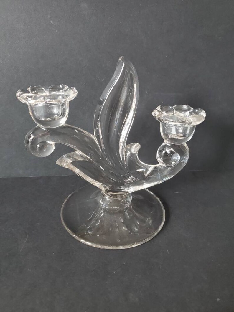 Farber Brother/'s Glass Double Candlestick Holder