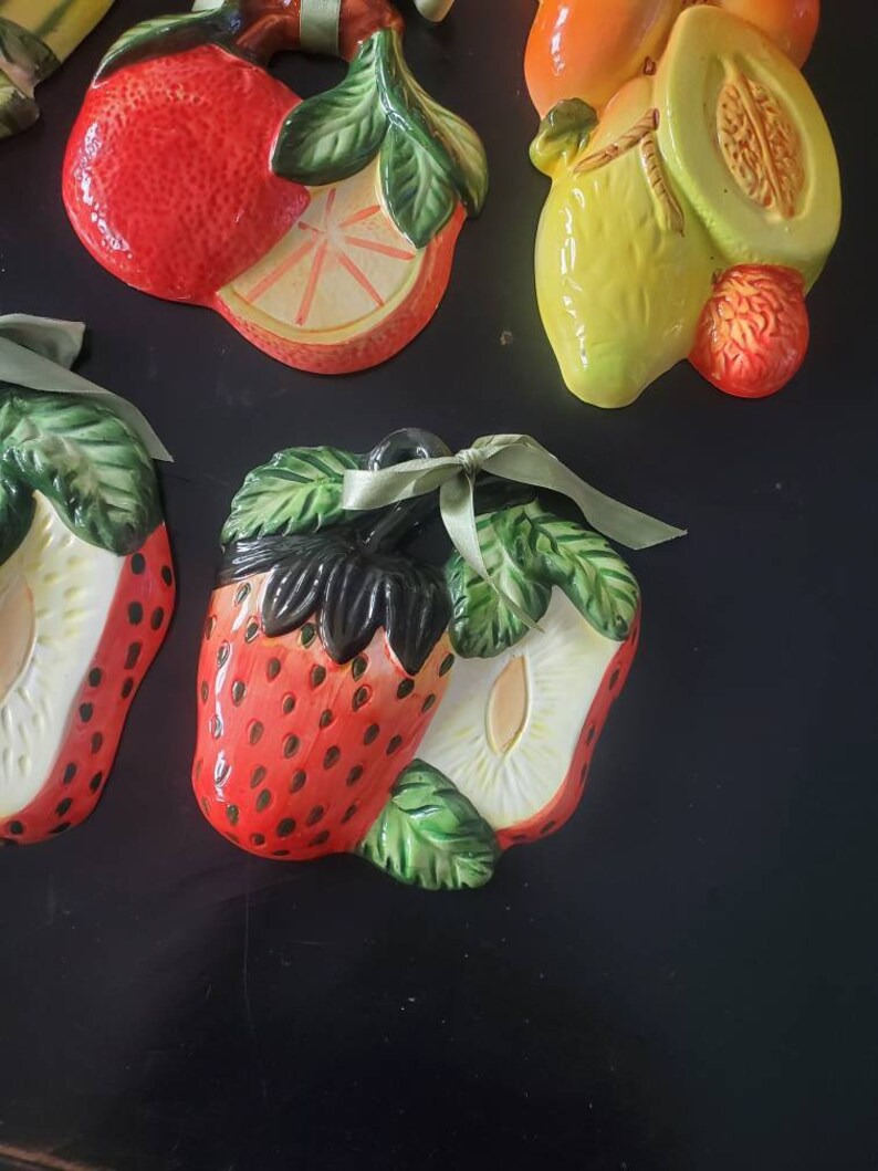 Vintage Ceramic Fruit Wall Plaques Etsy