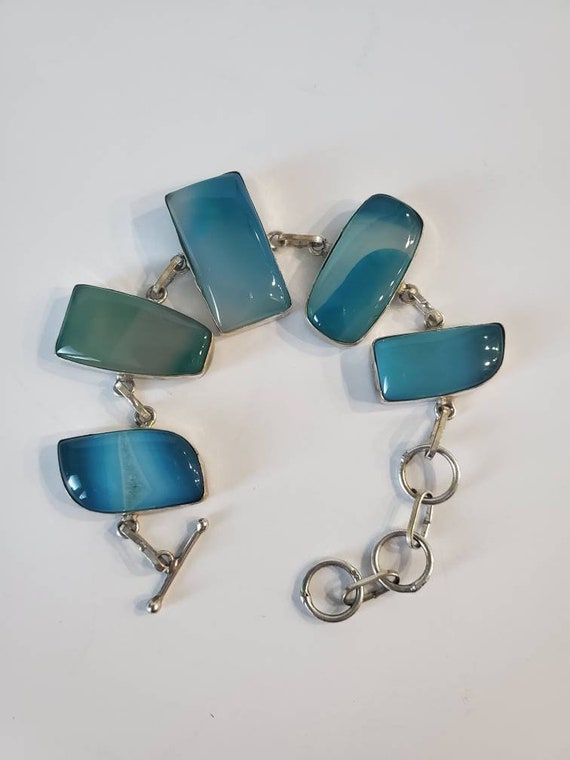 Aqua Blue Glass and Sterling Silver Bracelet
