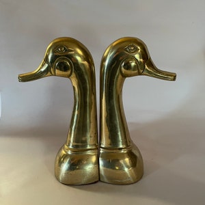 Tall Brass Mallard Duck Head Bookends