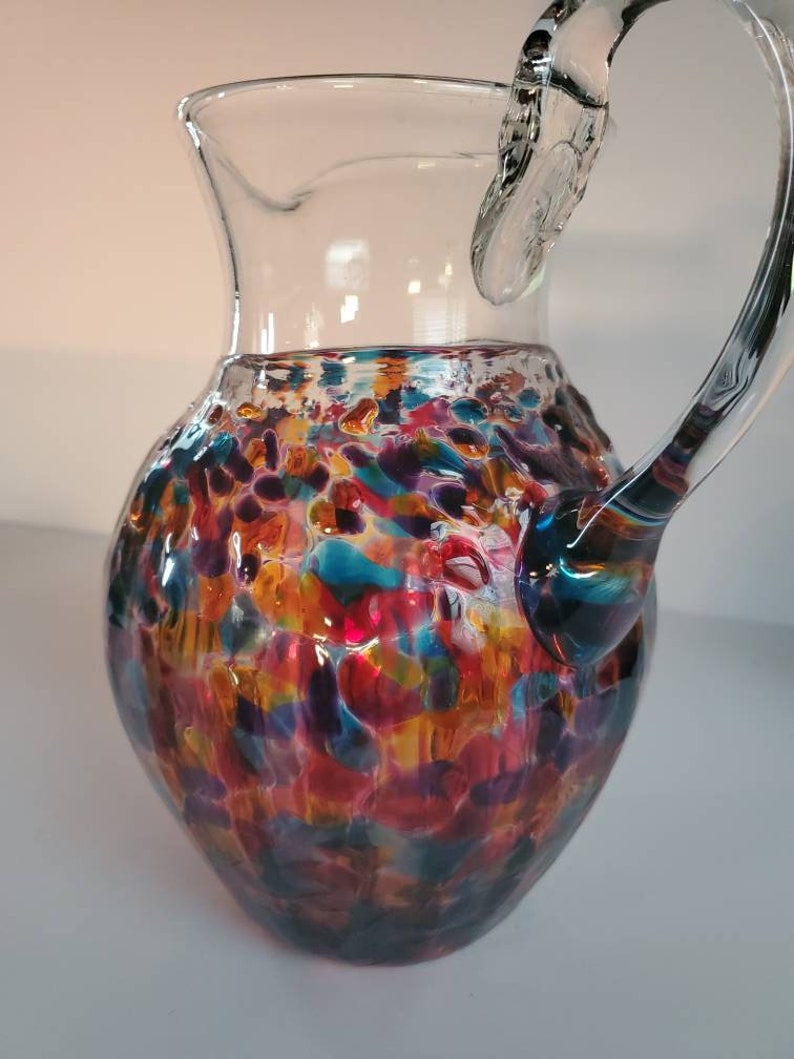 Wimberley Glass Works Multi Color Blown Glass Pitcher Etsy