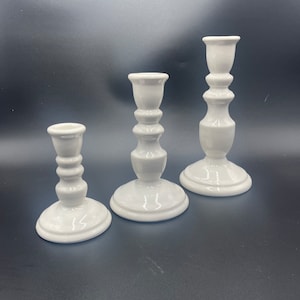 White Ceramic Candlestick Holders Set of 3