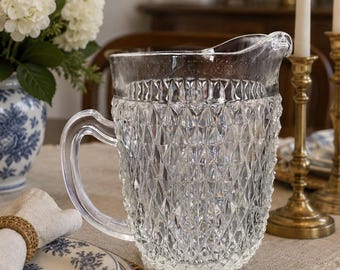 Indiana Glass, Diamond Point, Clear Pitcher, circa 1950s.