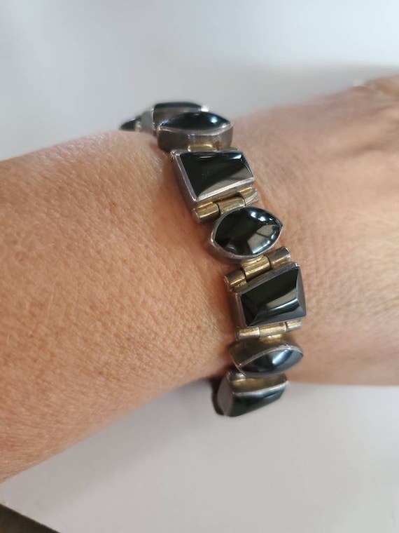Taxco Mexican 950 Sterling Silver Black Onyx Link 