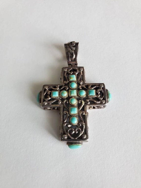 Vintage Thailand Sterling Sivler and Turquoise Cro