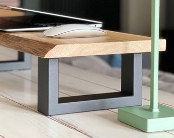 Elevador de escritorio moderno, soporte de monitor de acero con superficie de madera de roble macizo, elevador ergonómico de monitor de escritorio para oficina en casa.