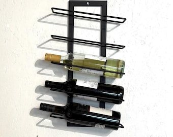 Industrial Wine Bottle Holder, Wall Mount Wine Rack, Black Steel Wine Storage, Modern Wall Wine Rack, Metal Wine Holder, Home Wine Organizer