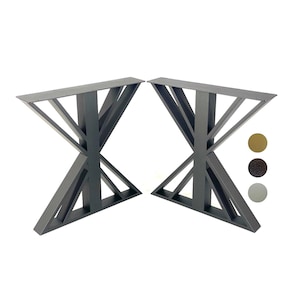 Steel Trestle Table Base – Powder-Coated Iron Dining Table Legs, Black Metal Square Base, Modern Rustic Farmhouse Furniture