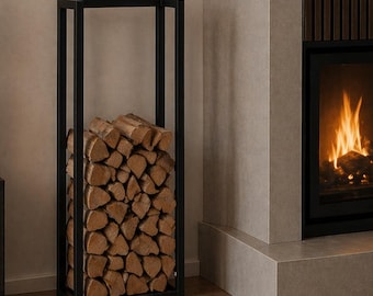 Steel Firewood Rack, Modern Metal Log Holder Storage