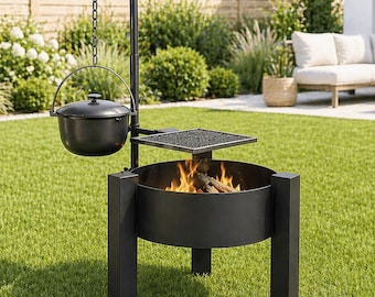 Braciere da esterno in acciaio, moderno barbecue da giardino, rivestimento termico nero, diametro 60 cm = 23,62".